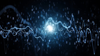 Wall Mural - dark blue binary code with graphs illustration background.