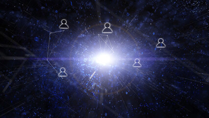 Wall Mural - digital metaverse cyberspace with looped people icons illustration.