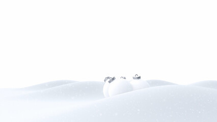 Wall Mural - snowy landscape with baubles in the snow and snowflakes. concept christmas and new year holidays cop