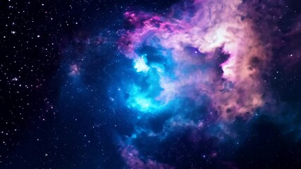 Wall Mural - nebula blue magenta everywhere video flying stars looped coloured camera space background around sta
