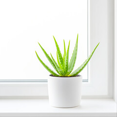 Wall Mural - Green Aloe Vera Plant in Modern White Pot