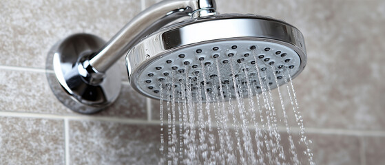 Shower head with water flowing.