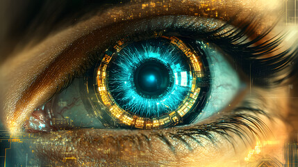 Futuristic close-up of an eye with digital effects