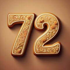 Decorated cookie, number 72, image for birthday or anniversary celebration