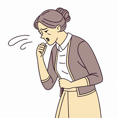 Sick Woman Coughing in Hand – Cartoon Vector of Unhappy Female Character for Health Awareness Posters and Graphics Ads