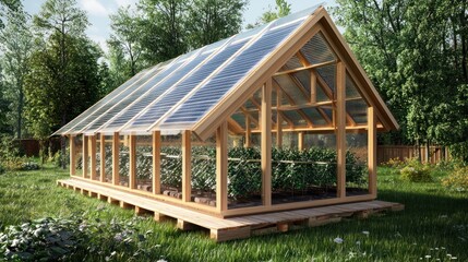 Futuristic Eco-Smart Greenhouse: Solar-Powered, Net-Zero Emissions 3D Illustration