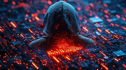 Hacker line Glowing on Digital Circuit Board Symbolizing Malware and Cyber Threats in Technology