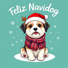 Wall Mural - A festive design of a dog in Christmas attire, maybe with a Santa hat