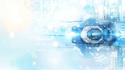 Wall Mural - a futuristic light blue technology background with chaotic digital elements illustrating advanced co