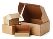 © fotofabrika - Stacked brown cardboard boxes in various sizes arranged on a white background