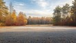 © Lala - Gravel parking lot with an empty space offers a tranquil view of the forest in autumn daylight, creating a serene atmosphere perfect for relaxation and reflection.