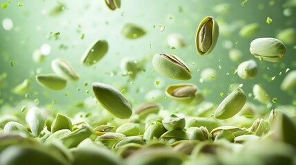 Green Pistachio Nuts Falling  3D Render  Food Photography