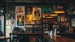© Intach - Chic bar interior with modern posters, dim hanging lamps, and an inviting counter area, ideal for a relaxed, intimate ambianc