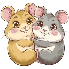 A cute of two cartoon hamsters cuddling vector illustration