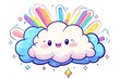 © pingpao - A cheerful cartoon cloud with a smiling face and colorful rays, perfect for adding joy to children's themes and designs.