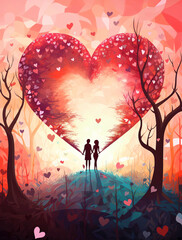  Valentine's Day card with two silhouettes of lovers in the distance. T