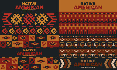 Native American Heritage Month in November. American Indian culture. Celebrate annual in United States. Tradition pattern. Poster, card, banner and background. Vector ornament, illustration