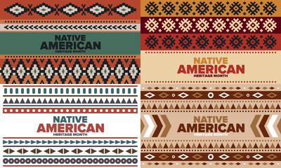 Native American Heritage Month in November. American Indian culture. Celebrate annual in United States. Tradition pattern. Poster, card, banner and background. Vector ornament, illustration