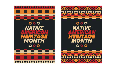 Native American Heritage Month in November. American Indian culture. Celebrate annual in United States. Tradition pattern. Poster, card, banner and background. Vector ornament, illustration