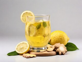 lemon ginger medicinal drink isolated on white