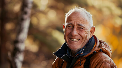 Outdoor portrait of a happy older white man.