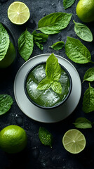 Canvas Print - Refreshing Green Lime Mint Drink Photo