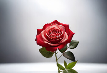 Wall Mural - A single red rose with a white center, standing alone against a white background.