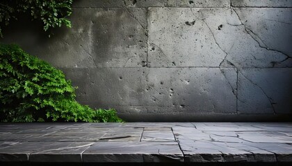 You can utilize a stone tabletop and an old grey concrete wall as a backdrop to showcase or montage your wares.