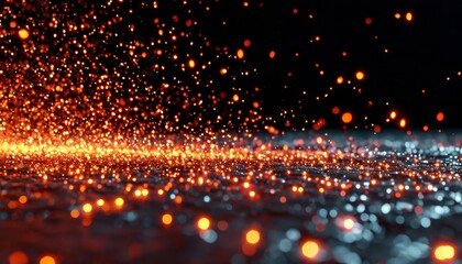 Wall Mural - flying embers from fire. closeup of burning hot bonfire fire sparks. fire particles over black backg