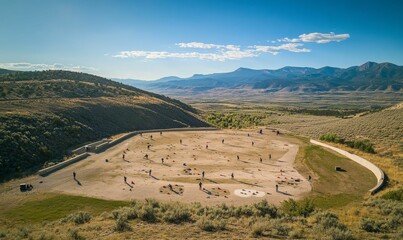 People practice archery in a field.