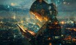 © jambulart - Young woman looking at phone, city lights blurred.