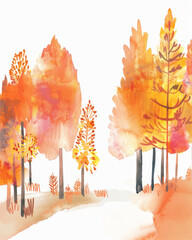 Wall Mural - Autumn landscape in watercolor style on a white background
