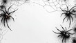 © Knight - Cartoon spider webs drawn in the corners of banner, in simple line art style, on plain white background