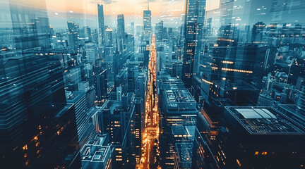 Aufkleber - City of Technology, capturing the essence of connectivity and digital networks in an evolving urban landscape. The city of the future.