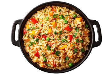 Basmati rice pilaf with mixed vegetables, PNG isolated on transparent background, white background.