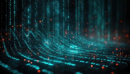 Abstract Digital Binary Code Rain with Bokeh Lights