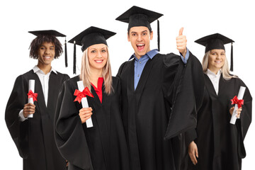 Poster - Group of happy male and female graduate students in gowns