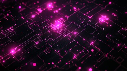 Wall Mural - abstract futuristic circuit board with glowing pink lights.