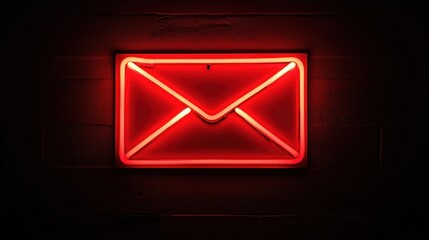 Wall Mural - a red neon envelope sign on a brick wall.