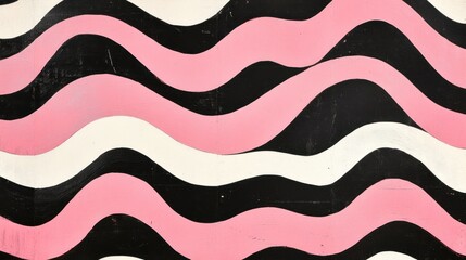 Wall Mural - abstract pattern of pink, black and white wavy lines on a textured background.