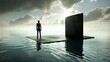 © logonv - Solitary Figure Standing on a Floating Platform in a Dreamlike Surreal Water Landscape