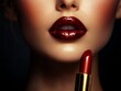© VISUAL BACKGROUND - A close up of a woman's face with a red lipstick