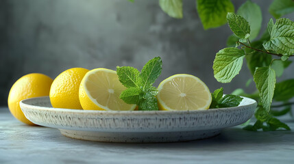 Poster - Freshly Cut Lemon and Mint  Photo