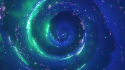 Wall Mural - glowing green and blue spiral forming a vibrant whirlpool in deep space, suggesting cosmic energy an