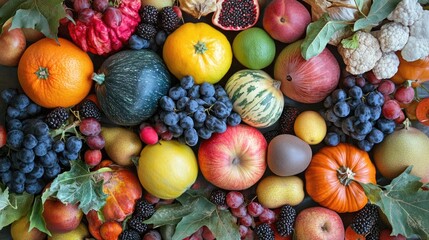 Vibrant assortment of fruits and vegetables representing abundance and thankfulness