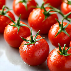 Wall Mural - Photo of Fresh, Red Tomatoes with Water Droplets