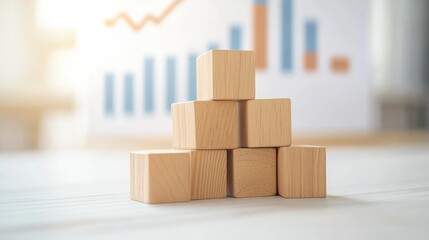 Wooden blocks and a business chart on a light backdrop