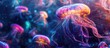© NFTNexus - Beautiful Jellyfish Medusa In The Neon Light With The Fishes Underwater Life In Ocean Jellyfish Exciting And Cosmic Sight