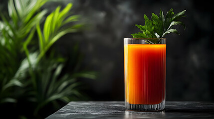 Wall Mural - Photo of Bloody Mary Cocktail with Celery Garnish on Dark Background