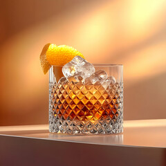 Wall Mural - 3D Rendered Cocktail Glass with Ice and Orange Peel